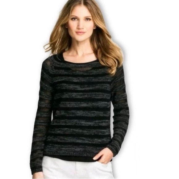 EILEEN FISHER PETITE ORGANIC COTTON BLACK GRAY PULLOVER TOP SWEATER SZ L PL - Picture 2 of 3